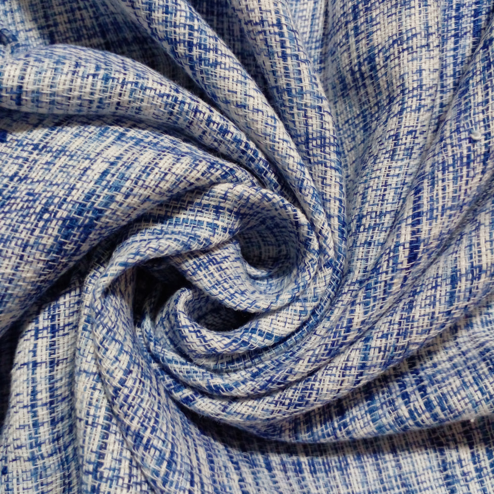 Blue And White Twill Plain Matka Handloom Fabric