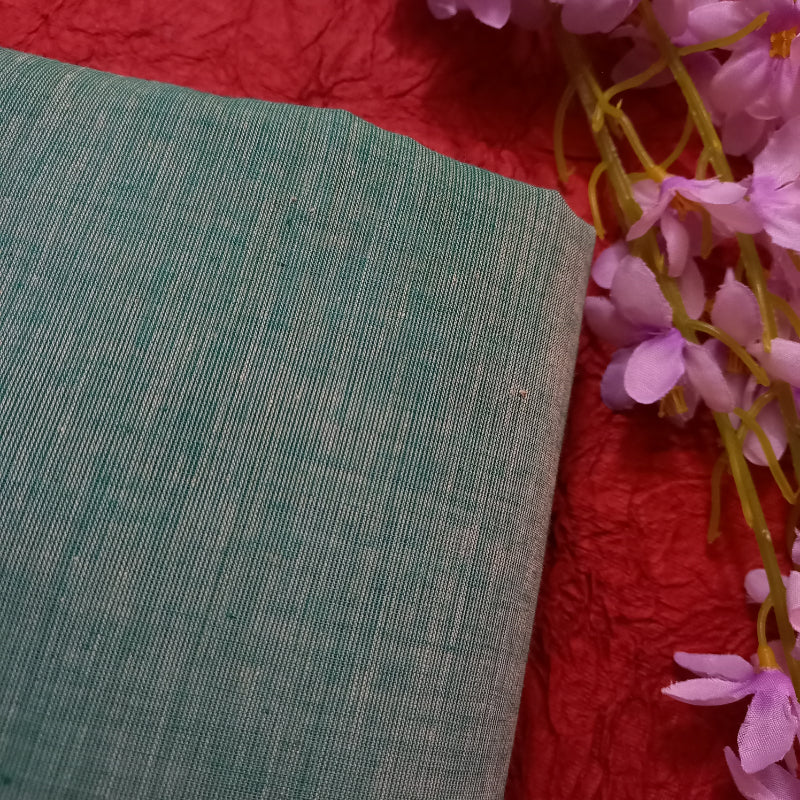 Viridian Green Color Plain Handloom Cotton Fabric