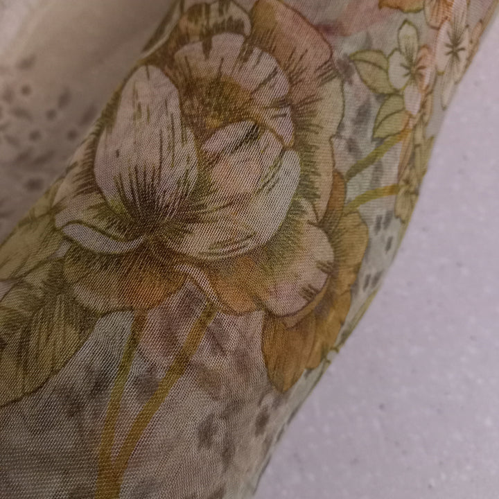 Mint Green Organza Fabric With Floral Print