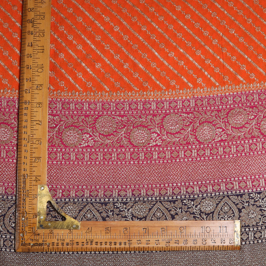 Bright Orange Color Georgette Fabric With Stripes Pattern