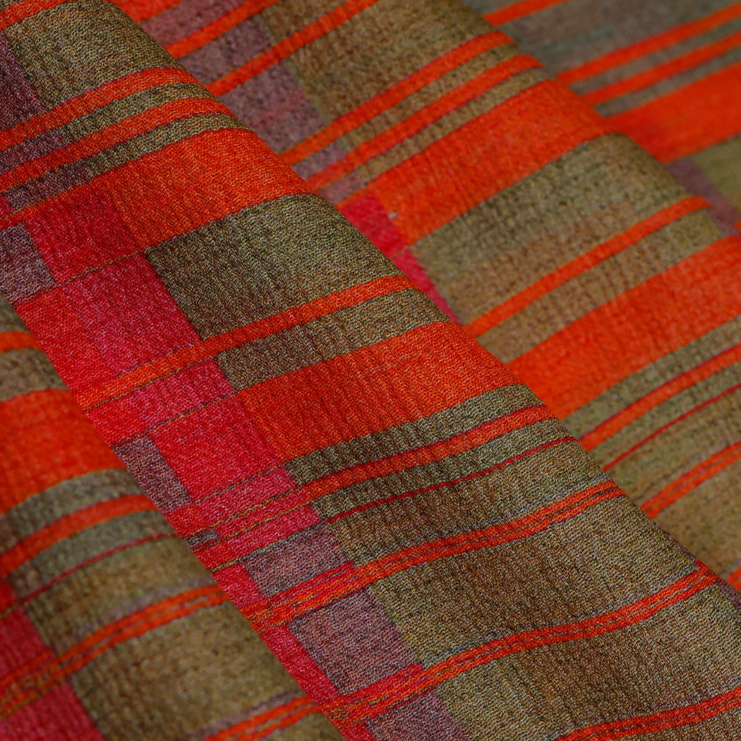 Orange Multicolor Chiffon Fabric