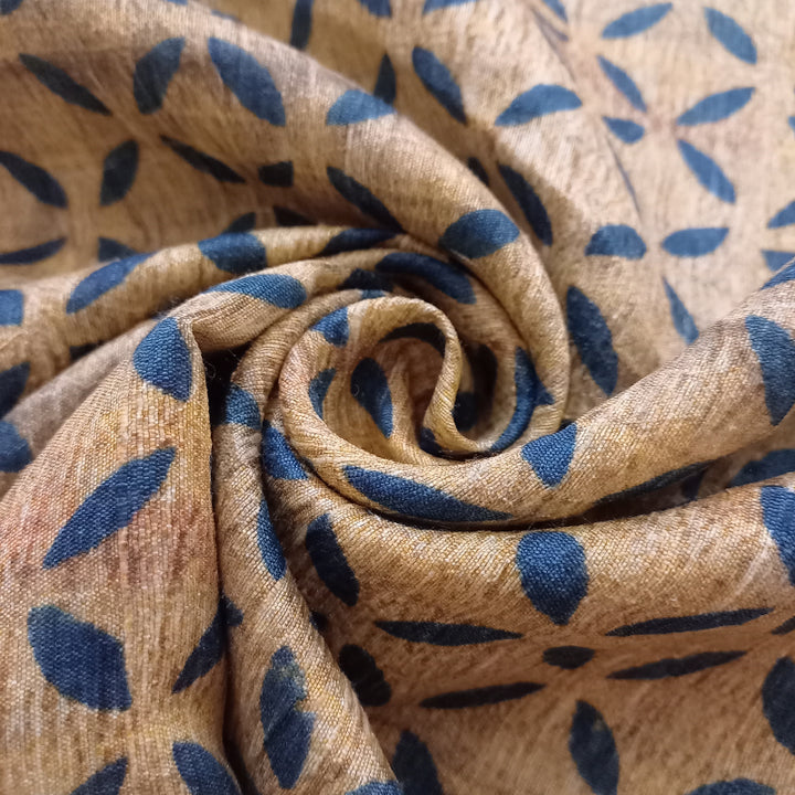 Beige Color Printed Dupion Silk Fabric