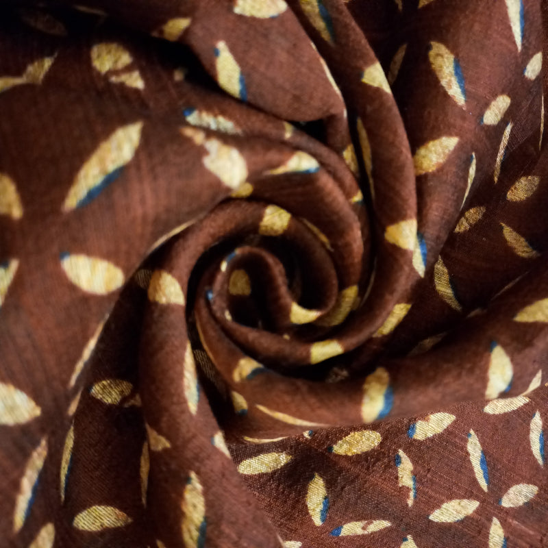 Sangria Maroon Color Printed Raw Silk Fabric