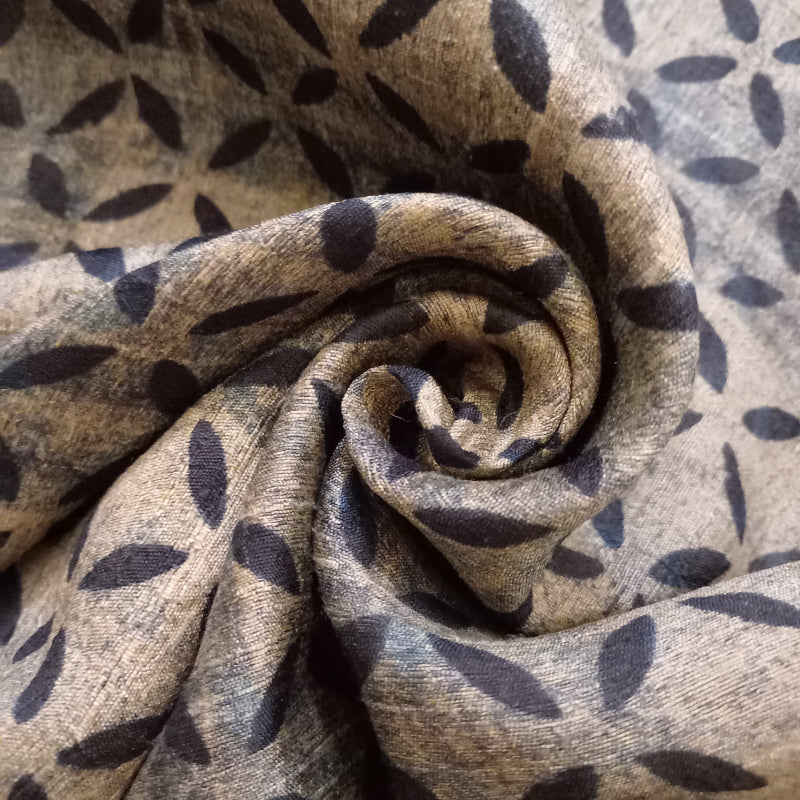 Shades Of Gray Color Printed Dupion Silk Fabric