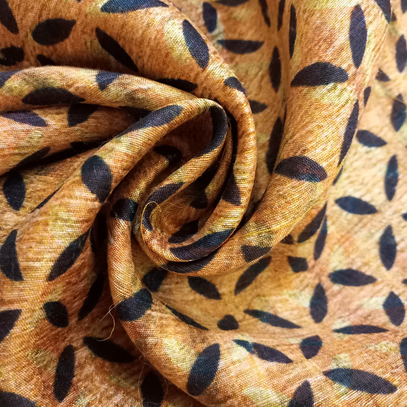 Yellowish Orange Shade Color Printed Dupion Silk Fabric
