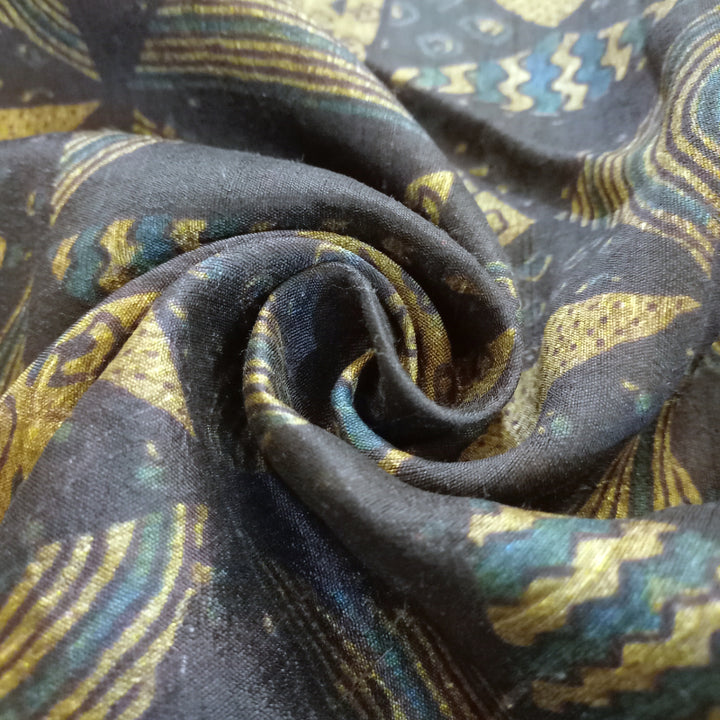Black Printed Dupion Silk Fabric