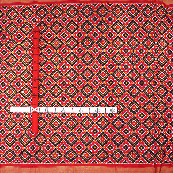 Vermilion Ikat Silk Geometric Pattern Handloom Fabric