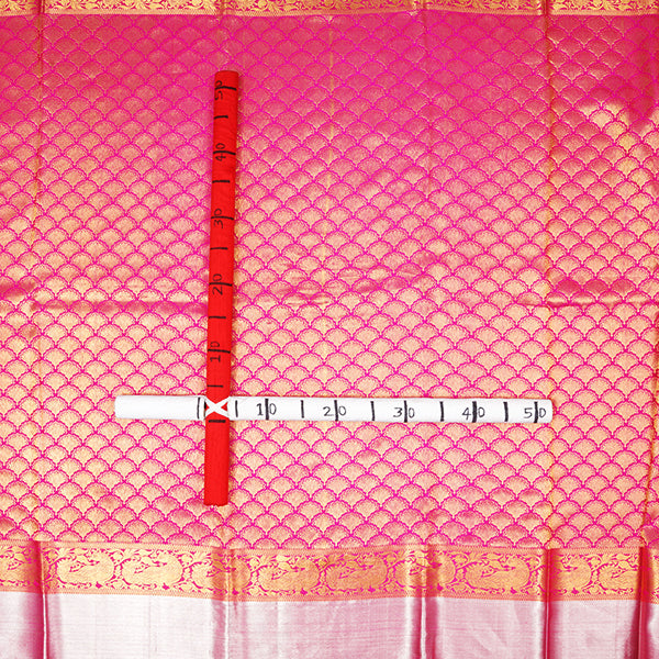 Telemagenta Kanjivaram Silk Handloom Fabric With Contrast Border