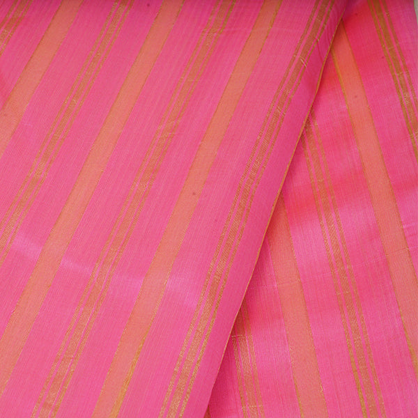 Tickle Me Pink Zari Stripes Organza Silk Fabric