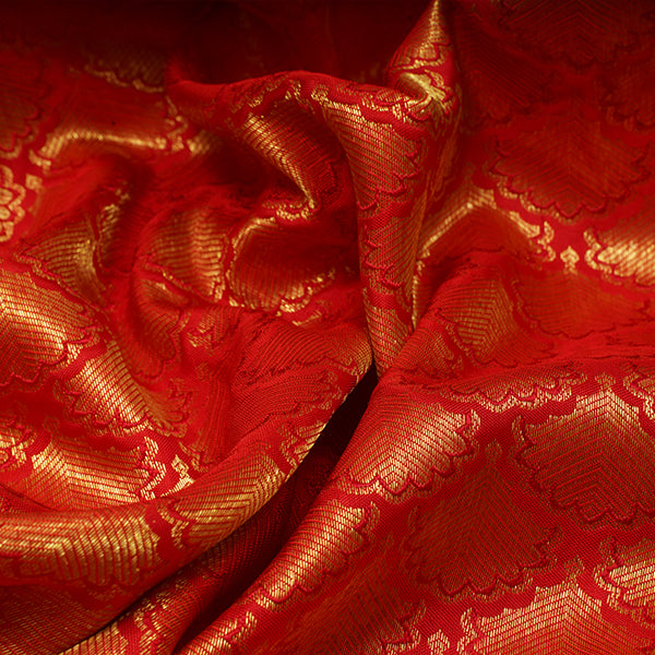 Venetian Red Kanjivaram Silk Handloom Fabric With Contrast Border