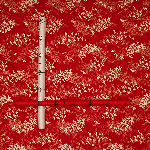 Carmine Red Brid Motifs Embroidery Organza Fabric