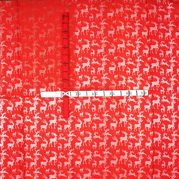 Coca - Cola Red Kanjivaram Silk Handloom Fabric With Animal Motifs