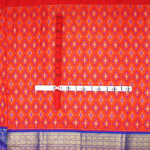 Coco- Cola Red Ikat Silk Handloom Fabric With Kanchi Border