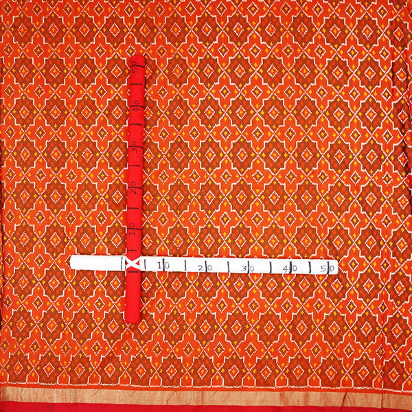 Persimmon Ikat Silk Geometric Pattern Handloom Fabric