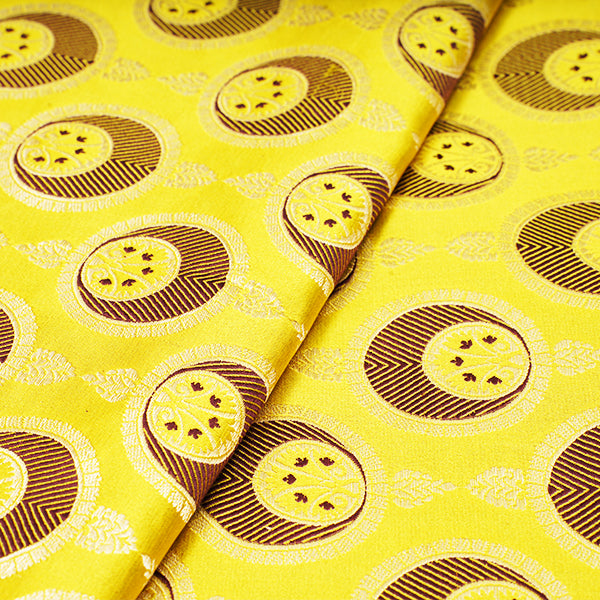Zinc Yellow Banarasi Ektara Silk Handloom Fabric With Floral Motifs