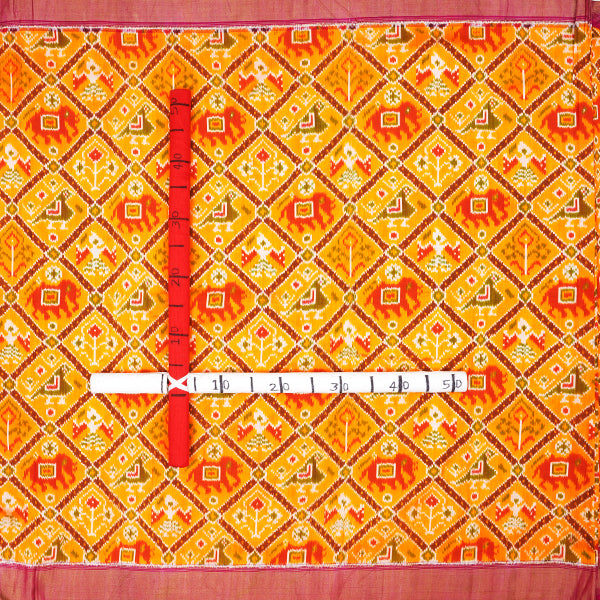 Dark Orange Ikat Silk Geometric Pattern Handloom Fabric