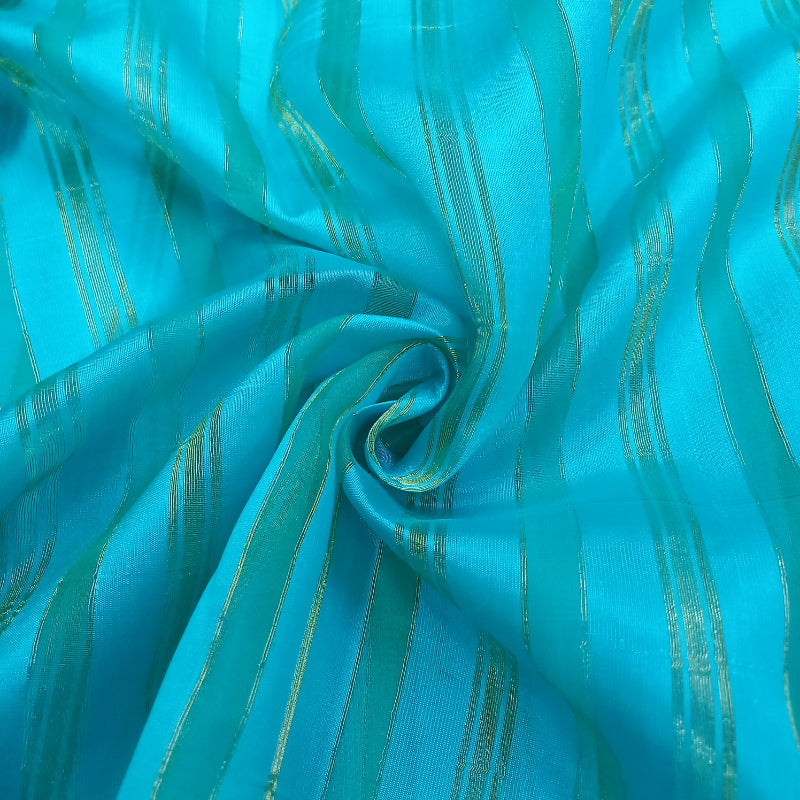 Sky Blue Colour Silk Fabric With Stripes