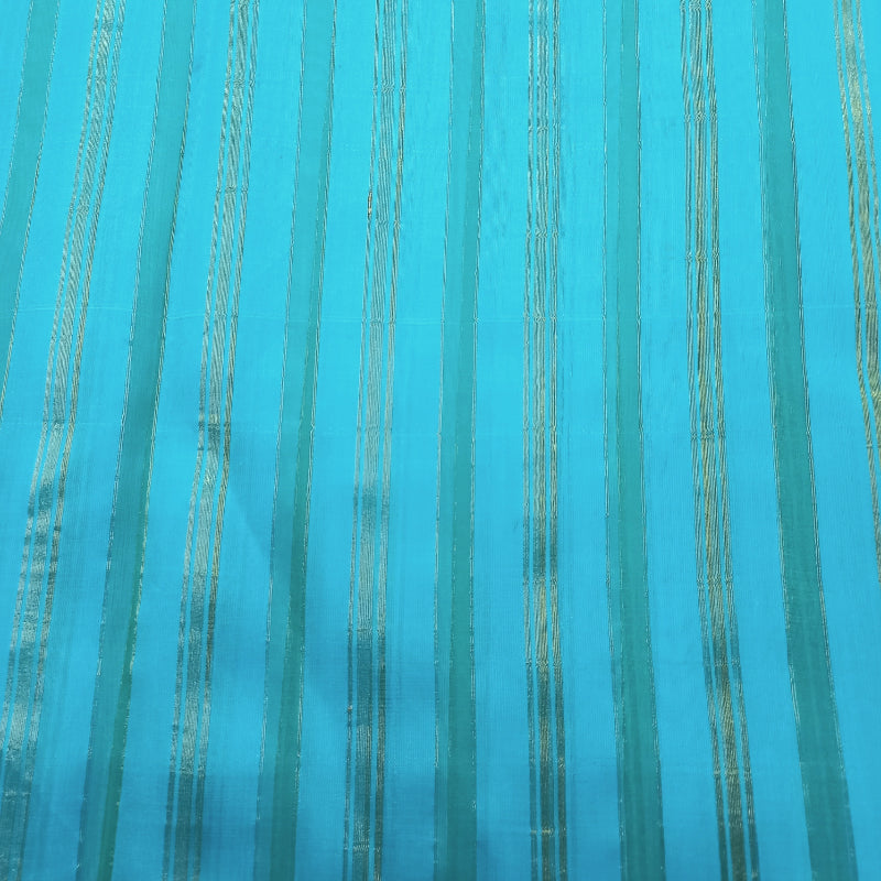 Sky Blue Colour Silk Fabric With Stripes