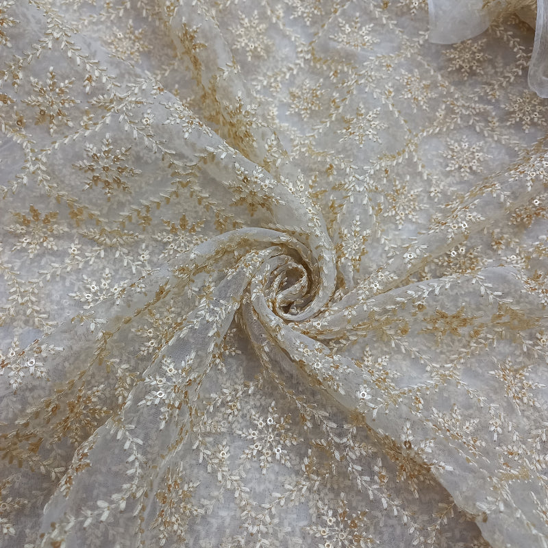 Shwetha Dyeable White Ogival Chikankari Embroidered Organza Fabric