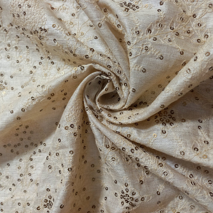 Off White Dyeable Moonga Tussar Fabric With Sequence And Thread Embroidery