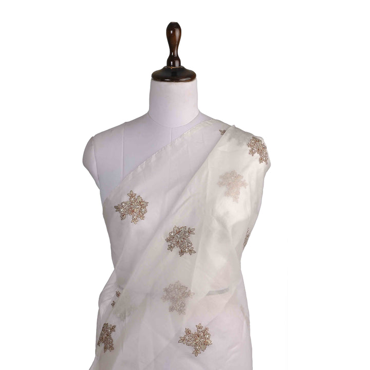 Mink White Organza Embroidered Fabric