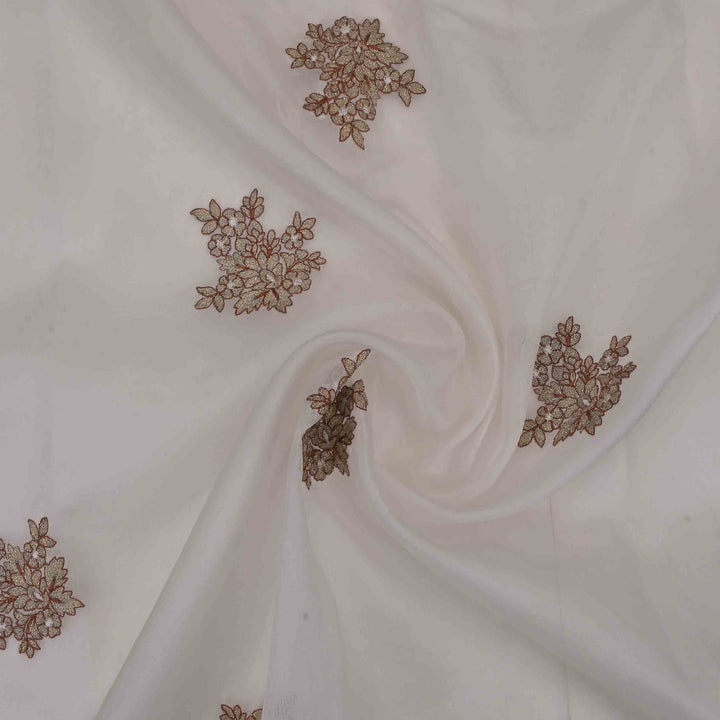 Mink White Organza Embroidered Fabric