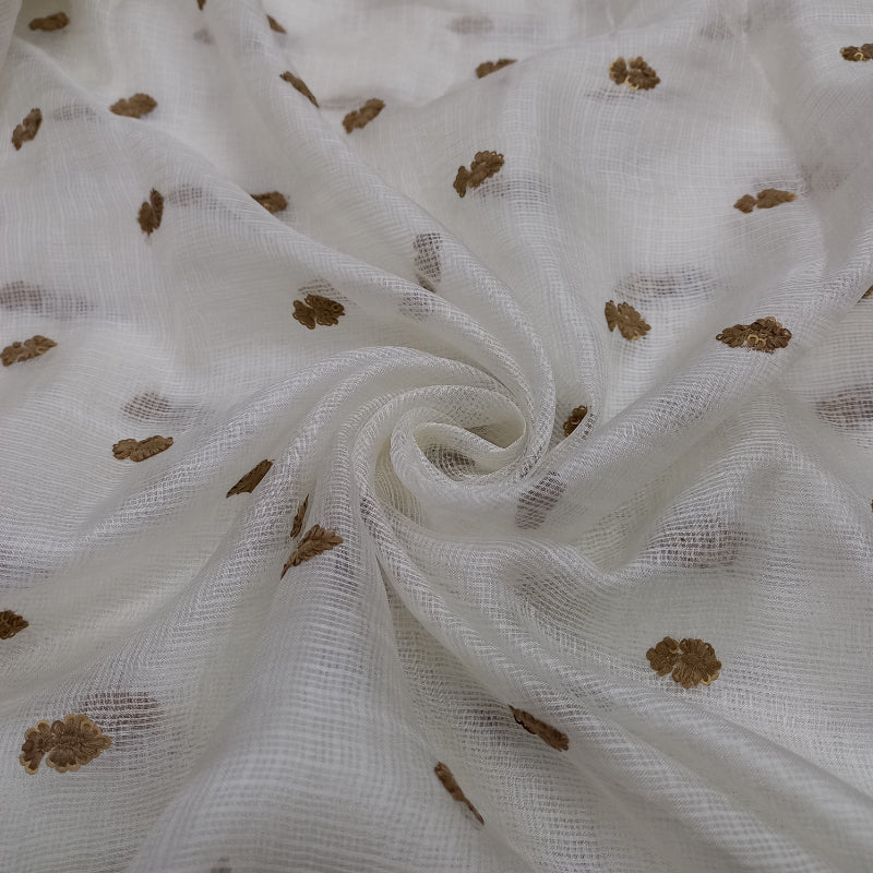 Shwetha Dyeable White Embroidered Kota Silk Fabric