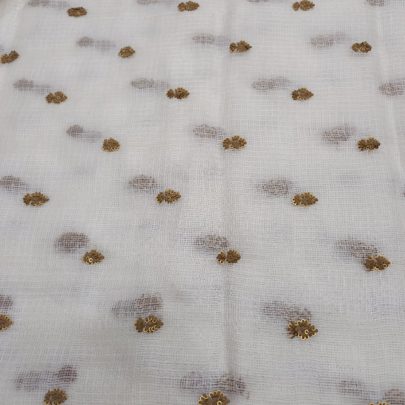 Shwetha Dyeable White Embroidered Kota Silk Fabric