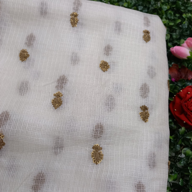 Shwetha Dyeable White Embroidered Kota Silk Fabric