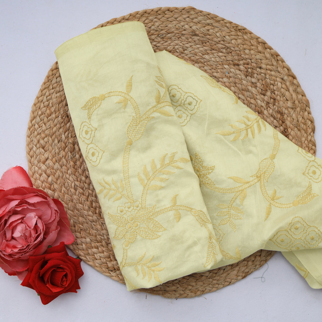 Light Yellow Chanderi Embroidery Fabric