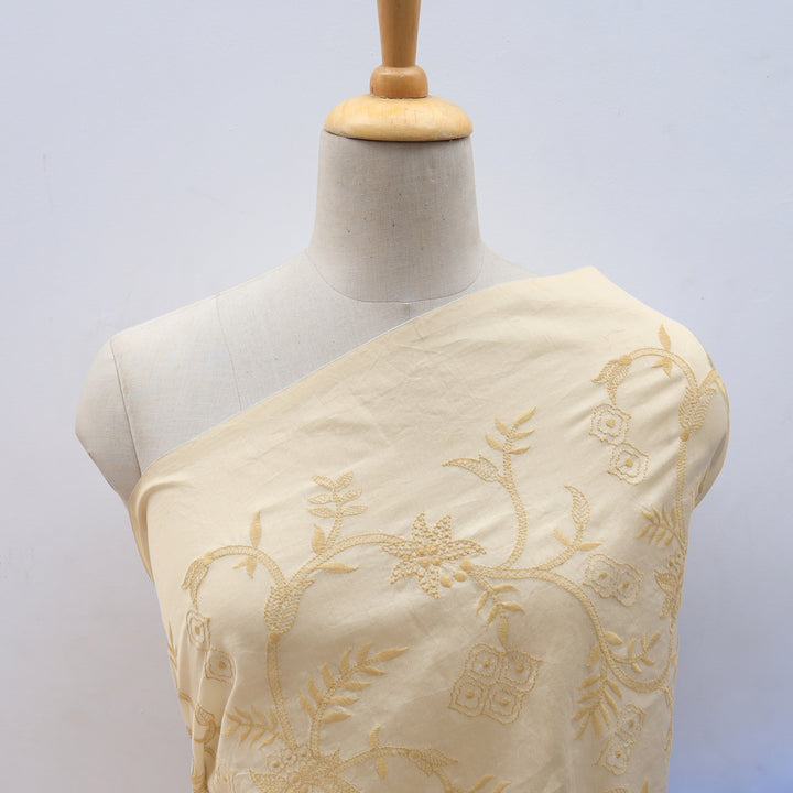 Light Yellow Chanderi Embroidery Fabric