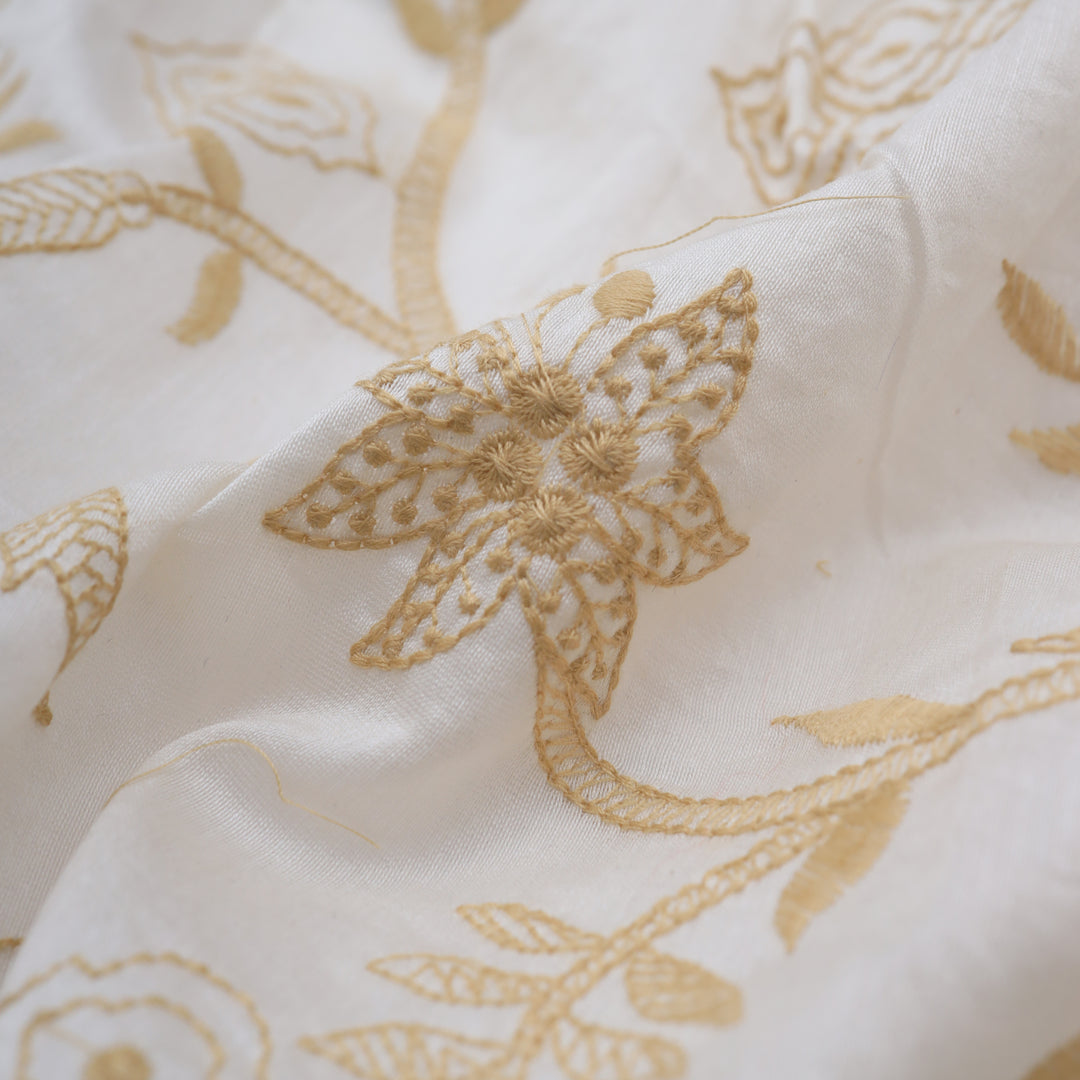 Off White Chanderi Embroidery Fabric
