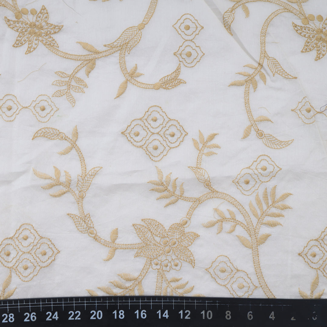 Off White Chanderi Embroidery Fabric