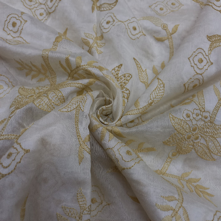 Shwetha Dyeable White Embroidered Chanderi Fabric