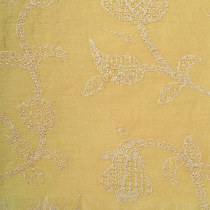 Flax Yellow Chanderi Embroidery Fabric