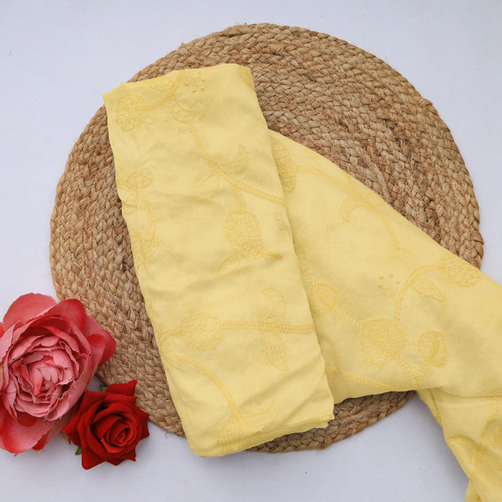 Flax Yellow Chanderi Embroidery Fabric