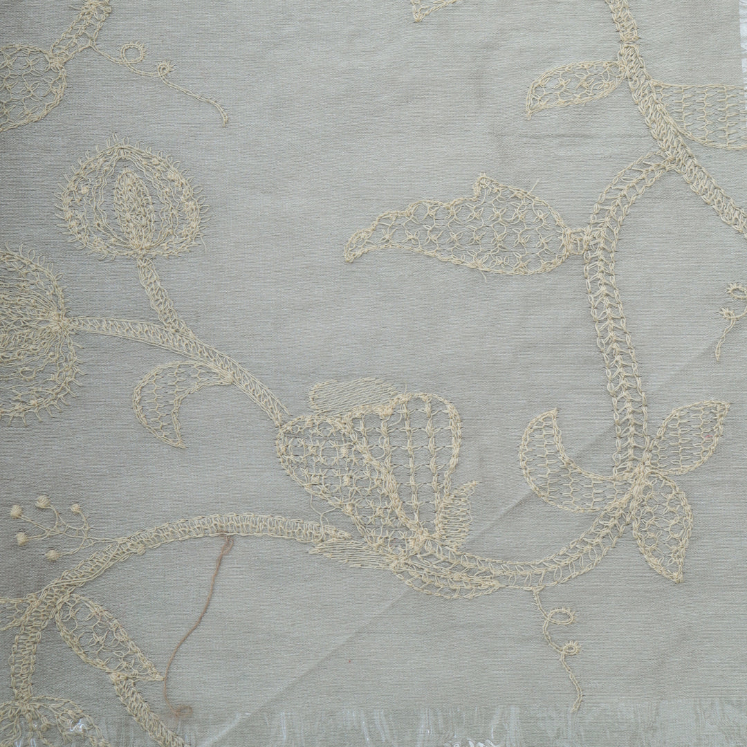 Feather White Chanderi Embroidery Fabric