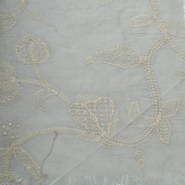 Feather White Chanderi Embroidery Fabric
