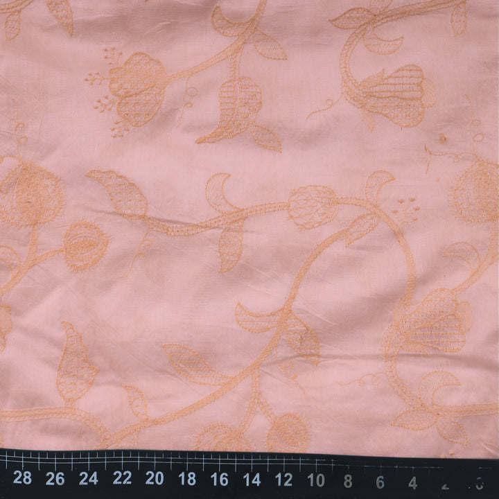 Melon Peach Chanderi Embroidery Fabric