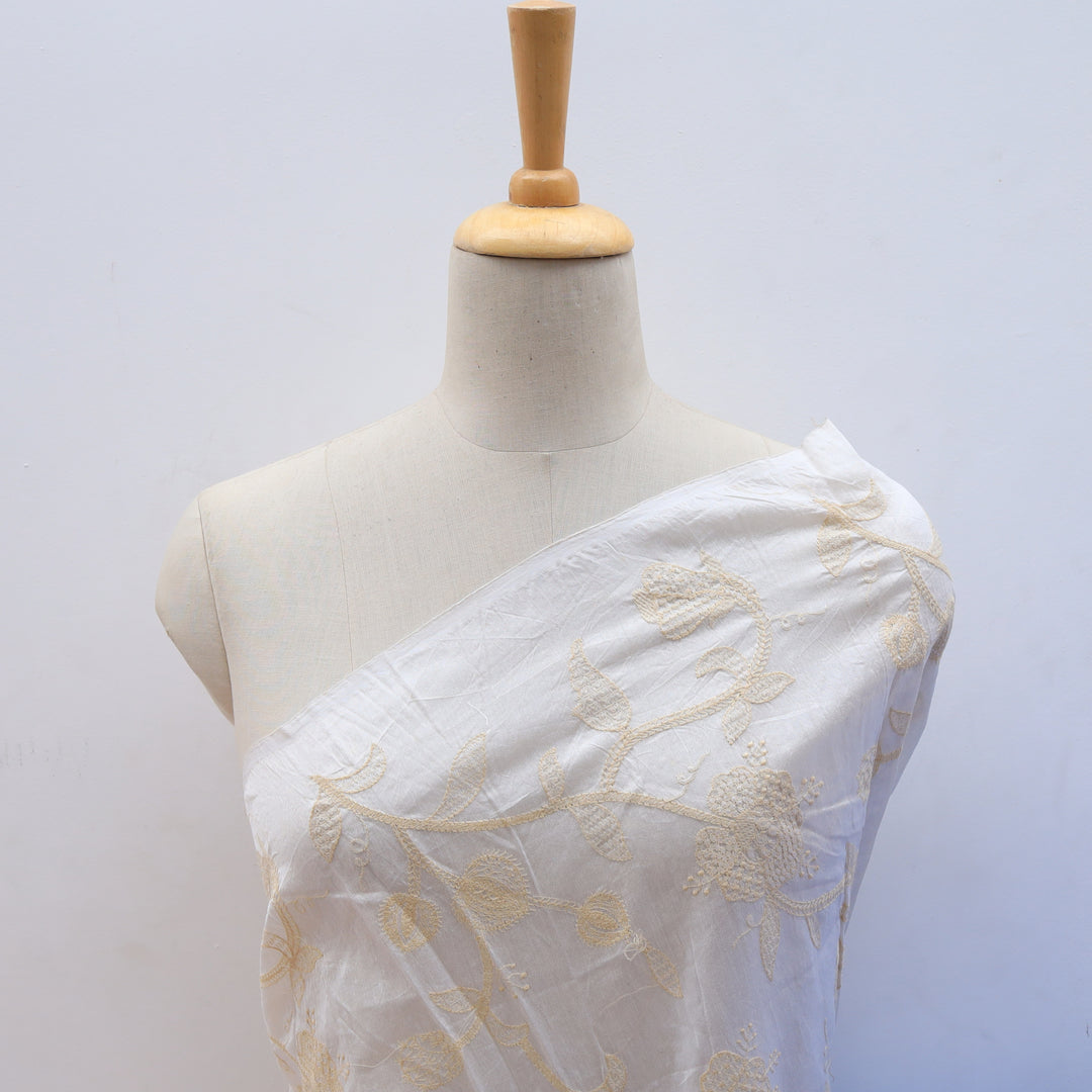White Chanderi Embroidery Fabric