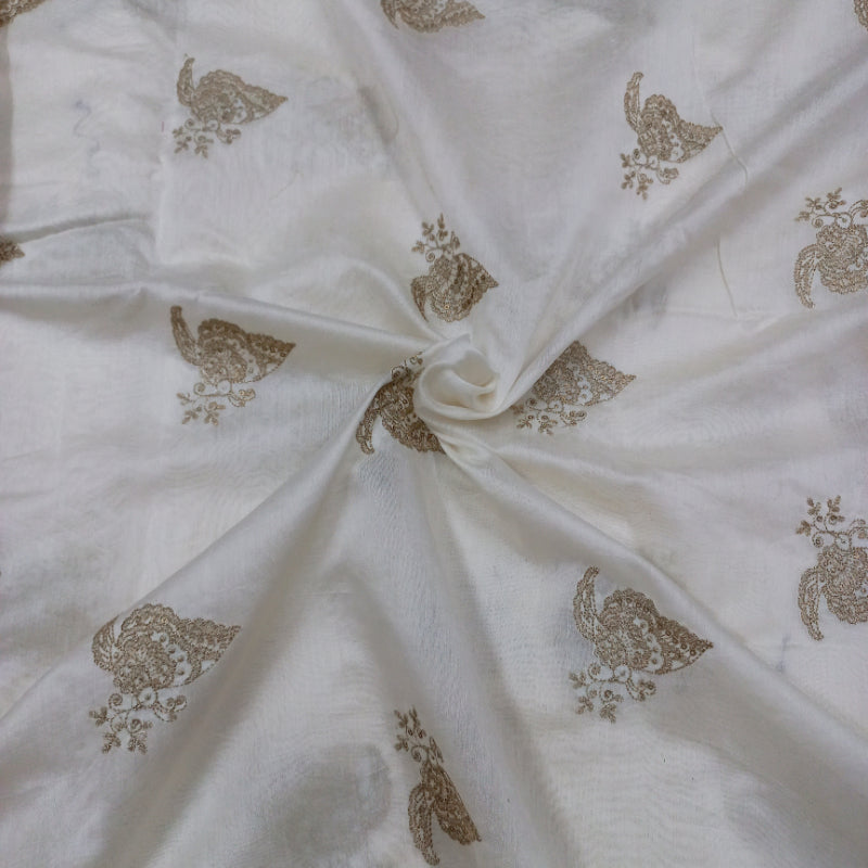 Chalk White Dyeable Chanderi Embroidered Fabric With Sequence Work