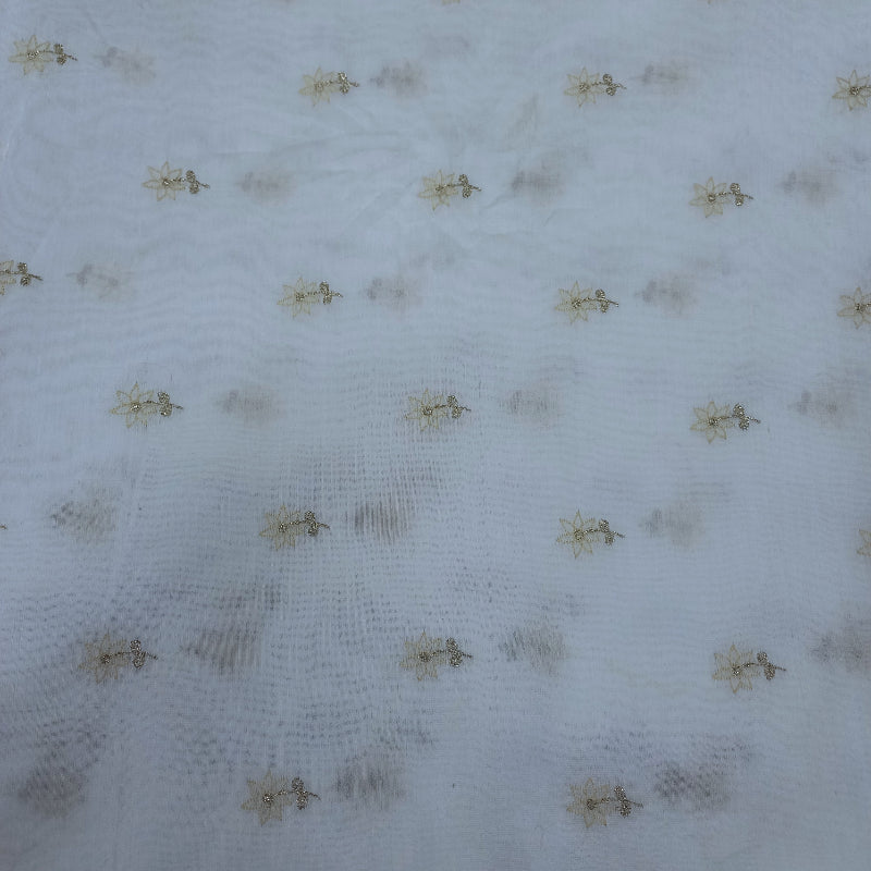 White Chanderi Embroidery Fabric With Floral Thread Work