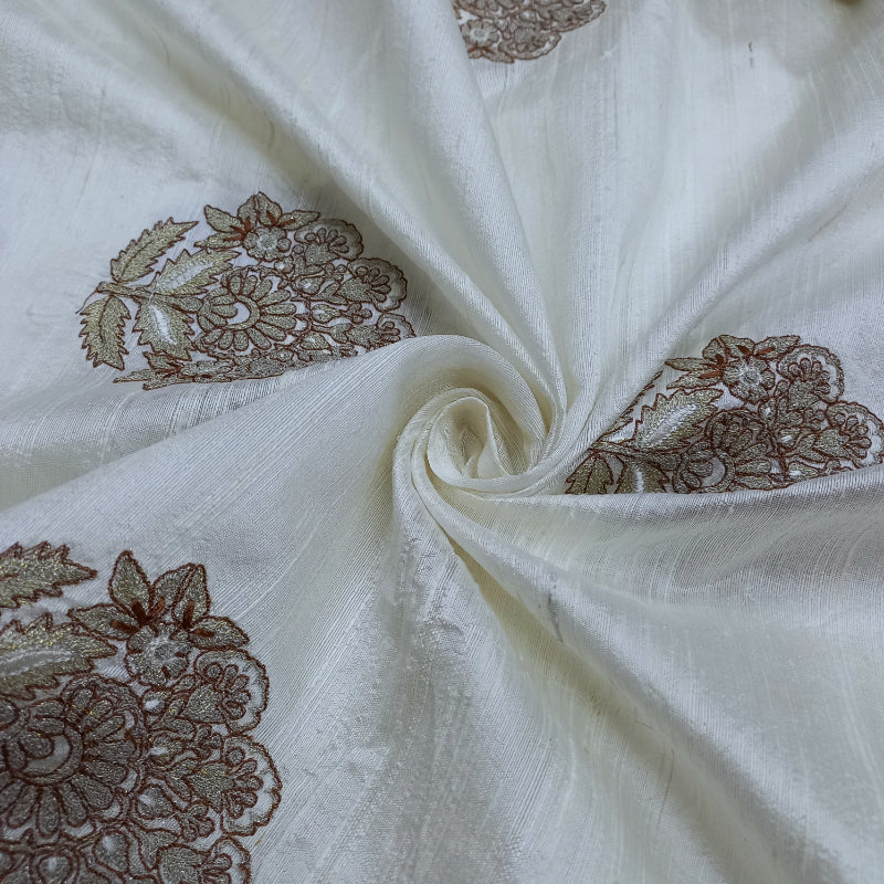 Shwetha Dyeable White Zari Embroidered Raw Silk Fabric