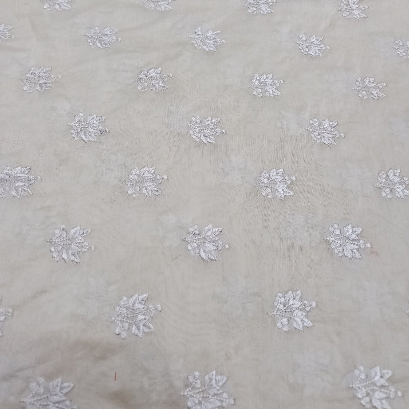 Shwetha Dyeable White Floral Embroidered Chanderi Fabric