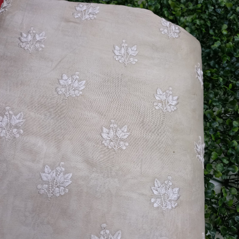 Shwetha Dyeable White Floral Embroidered Chanderi Fabric