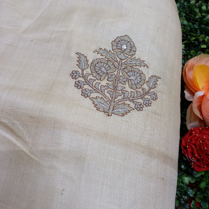 Shweth Dyeable Off-White Zari Embroidered Tusser Fabric