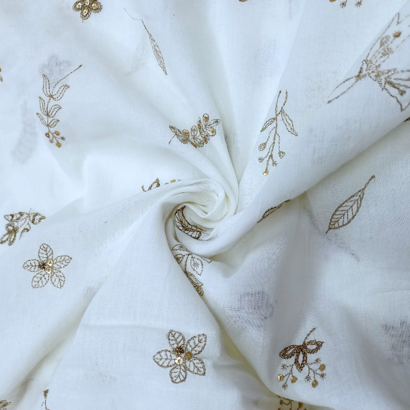 Shwetha Dyeable White Floral Embroidered Cotton Fabric