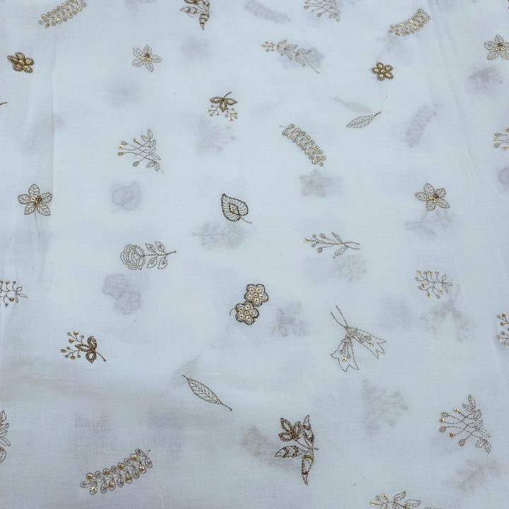 Shwetha Dyeable White Floral Embroidered Cotton Fabric