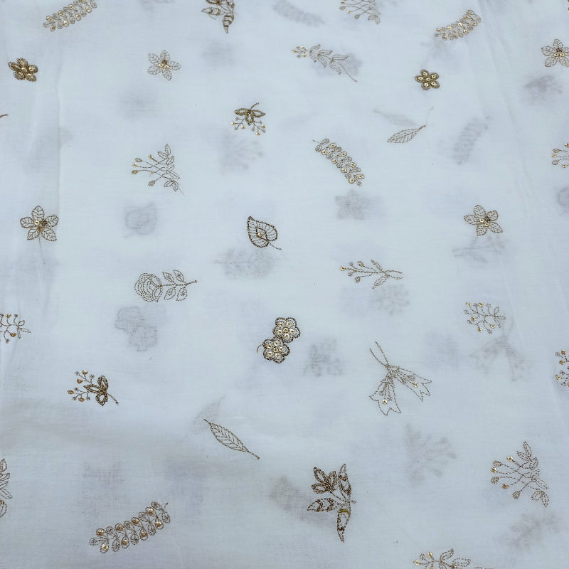 Shwetha Dyeable White Floral Embroidered Cotton Fabric