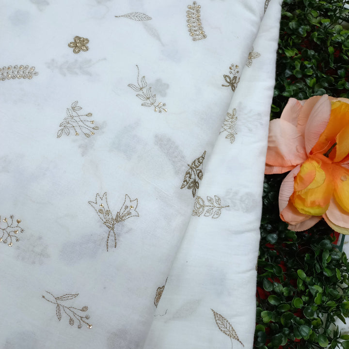 Shwetha Dyeable White Floral Embroidered Cotton Fabric